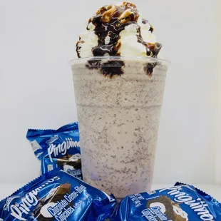 a milkshake with chocolate and whipped cream