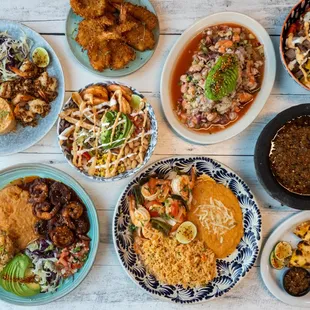 a spread of mexican food