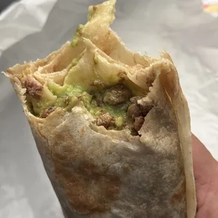 Carne asada burrito with Guacamole only! This is really good just wish they had a spicier salsa lol