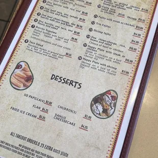 Lunch Menu and Desserts