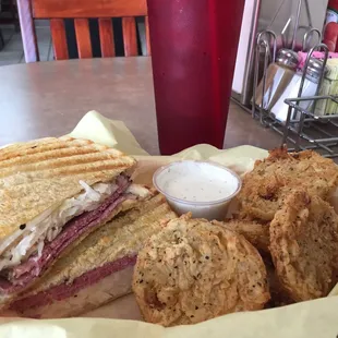 Rueben panini with fried green tomatoes