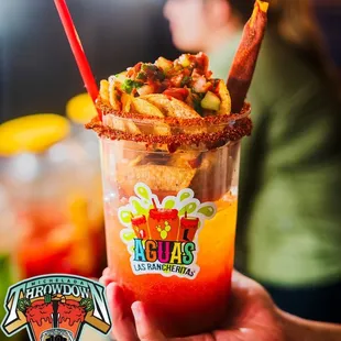 Michelada with ceviche on top