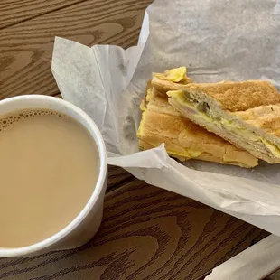 Egg Sandwich with Ham and no cheese, Cafe Con Leche