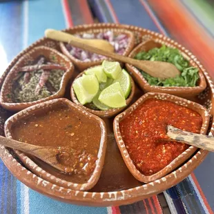 Sauce platter for our tacos/food