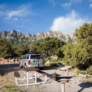 The upper part of my campsite with the picnic table and grill in the Aguirre Spring Campground.
