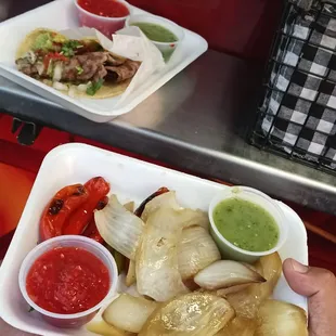 Grilled onions and red chiles