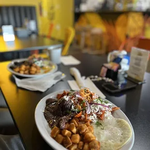 two plates of food on a table