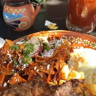 Chilaquiles rancheros, café de olla and to balance the meal, a michelada!