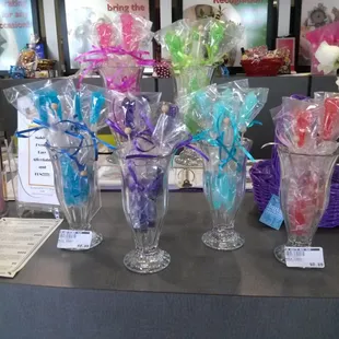 Mimi's has rock candy in an assortment of flavors, as well as Bit-O-Honeys, Mary Janes, and other childhood favorites