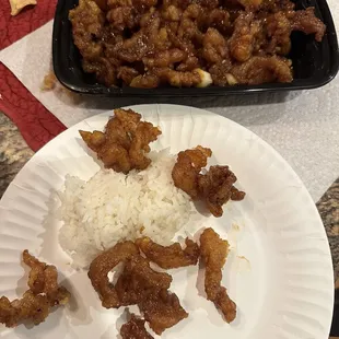 Orange chicken, no chicken just breading.