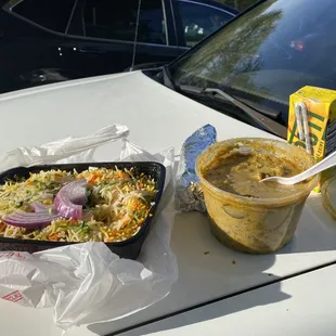 Outdoor picnic on the car in the parking lot