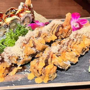 Dragon Roll and California Crunch Roll