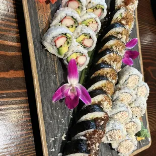 California Roll, Shrimp Tempura Roll, Gurnee Roll (No spicy mayo)