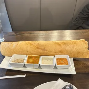 Potato Dosa with dipping sauces