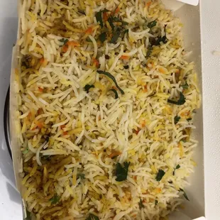 a rice dish in a box