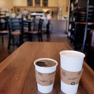 Drip Coffee special and a Honey Latte with Oatmilk