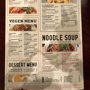 the menu for the restaurant