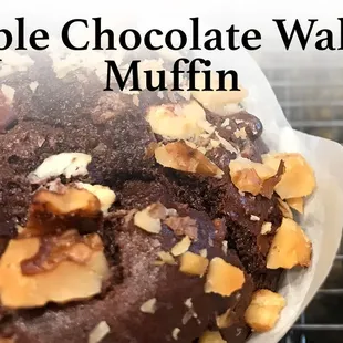 three chocolate walnut muffins