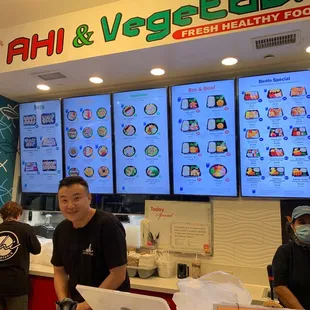 This is the happiest guy in the world and makes coming to Ala Moana Ahi &amp; Vegetables a pleasant experience. Super nice guy.