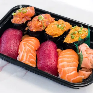 a tray of sushi