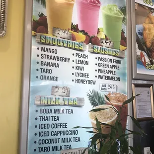 Smoothies, Slushies, &amp; Milk Tea Menu