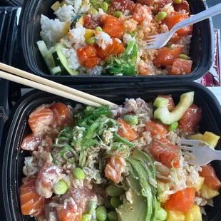 Two large poke bowls