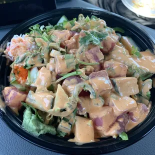 Regular Poke Bowl with Ahi Tuna on White Rice.