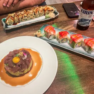 Tuna Tartare, Cold Hawaii roll, Ahi Sushi roll