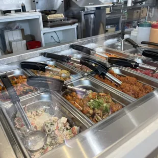 a buffet with many different types of food