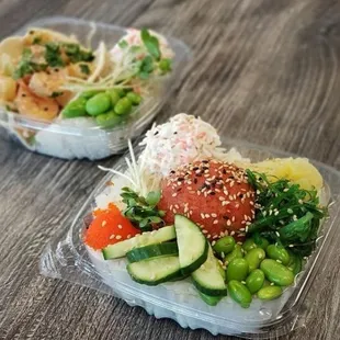 two containers of food on a table