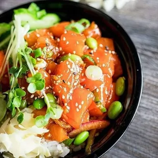 a close up of a bowl of food