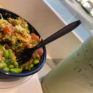 BYO poke bowl and Iced Green Tea