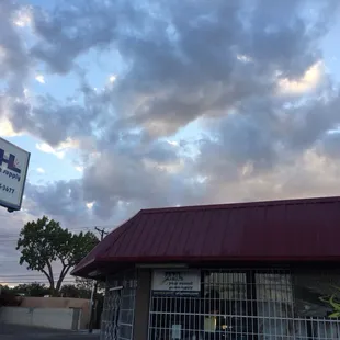 Beautiful sunset over our store