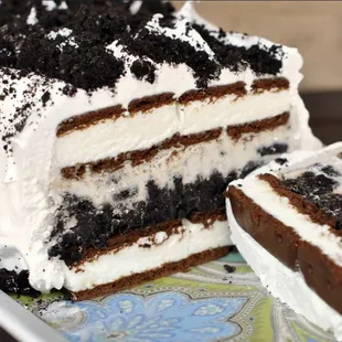 a close up of a piece of ice cream cake