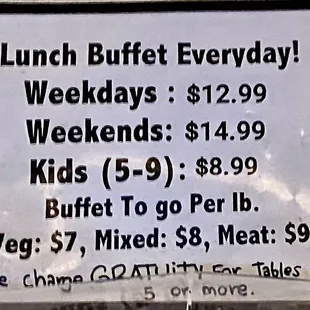 Interior Signage for Lunch Buffet served until around  3pm Daily