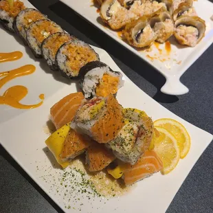 Mango salmon &amp; spicy yellowtail rolls