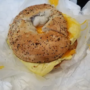 Egg and cheese on everything bagel