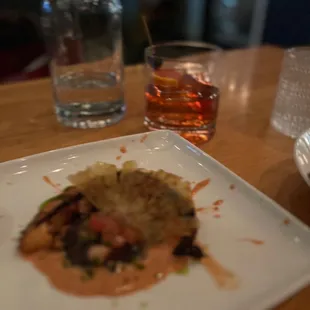 Grilled Octopus Takoyaki and old fashioned