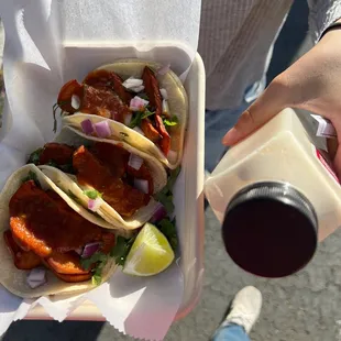 Yam tacos and horchata