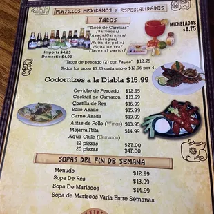 Mexican menu