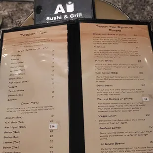 Hibachi menu
