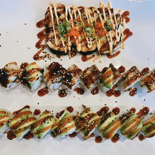 a variety of sushi rolls