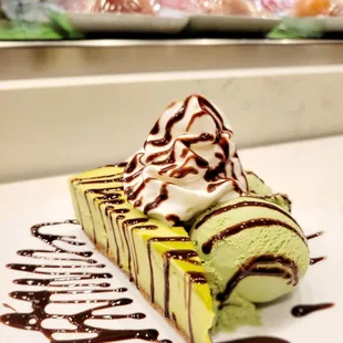 Green tea cheesecake &amp; green tea ice cream -- Birthday Celebration!! Thanks AJ :)