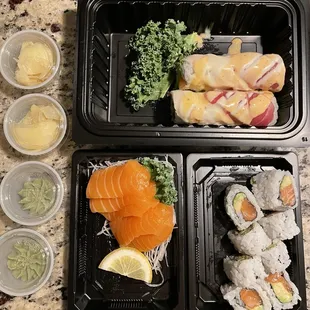 Candy Cane Roll, Salmon Sashimi, &amp; Salmon Avocado Roll