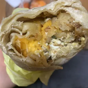 Bacon egg cheese potato burrito