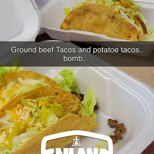ground beef tacos and potato tacos