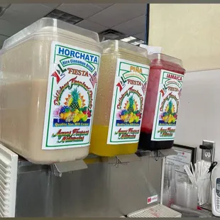 Drinks, Horchatas, Pinapple, and Jamaica.