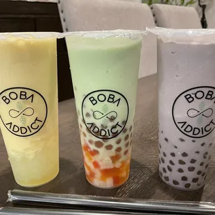 Pineapple, Honeydew and Taro slush boba.