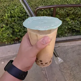 Honey green milk tea w/ Golden Boba