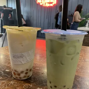 Wintermelon milk tea and strawberry matcha milk tea